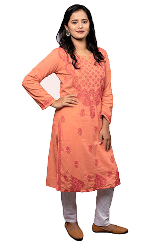 Cotton Chikankari Kurta- Crisp Orange2-Jazztrends copy 2