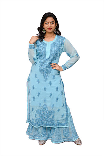 Georgette Chikankari Kurta- Blue- Jazztrends copy